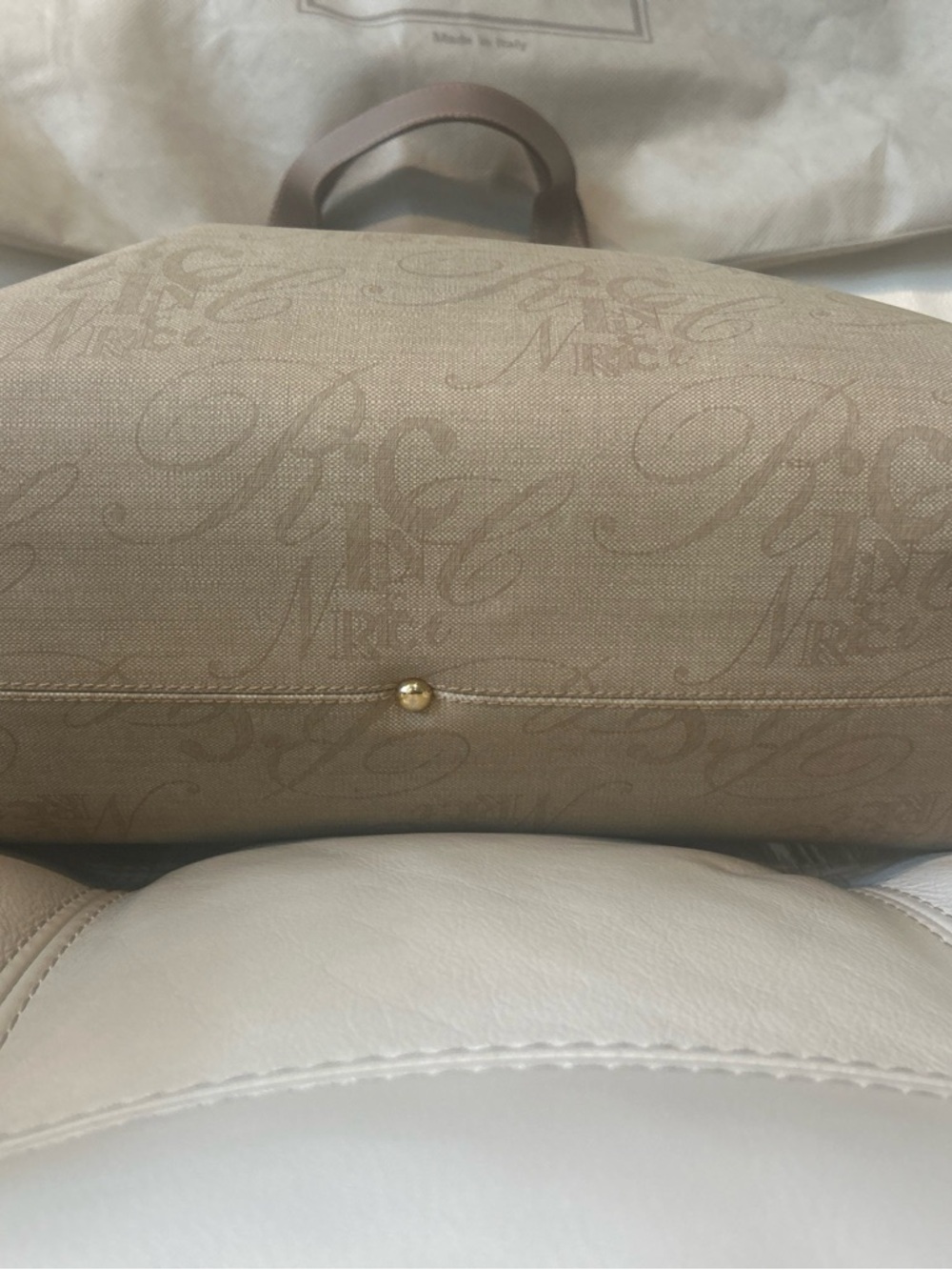 Nina Ricci Beige Canvas Coated Vintage Satchel with Brown Leather Trim/Gold - Picture 7 of 12